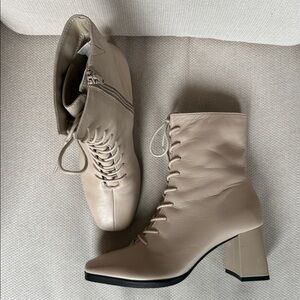 Elegant Beige Leather Lace-Up Ankle Boots by M&S - UK 6.5 / US 8.5